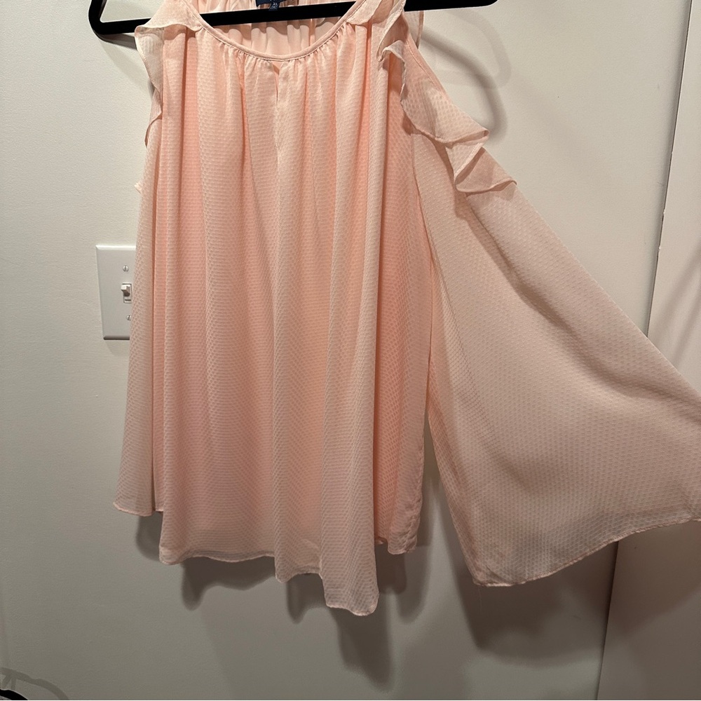 Kaari Pink Ruffle Blouse Cold Shoulder - Beautiful Sleeves